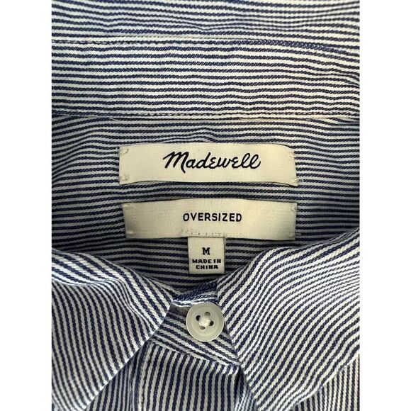 MADEWELL OVERSIZED BLUE AND WHITE WOMENS COLLARED SHIRT SIZE MEDIUM - Picture 5 of 5